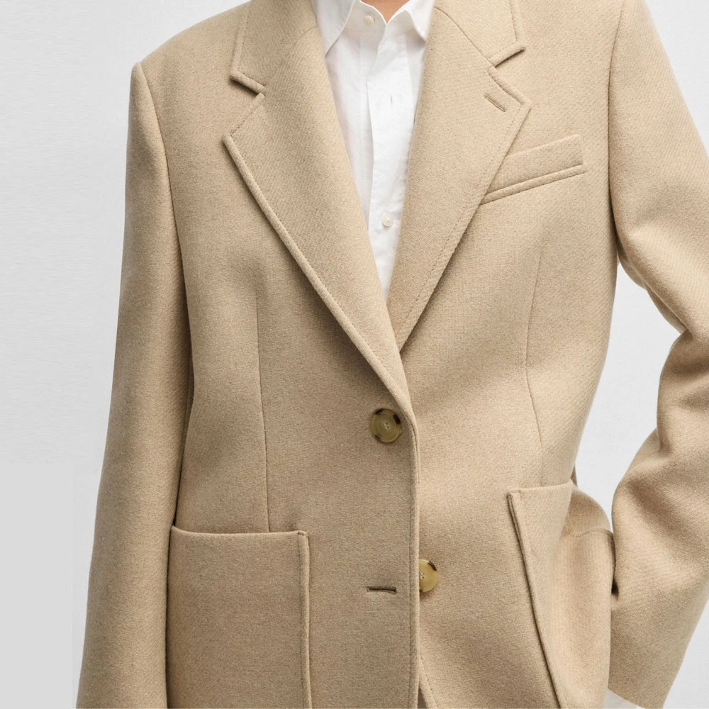 Hugo Boss Oversized Jovana-PP Blazer met Gestreepte Details Beige Dames