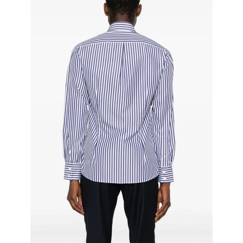 BRUNELLO CUCINELLI Navy Gestreepte Poplin Overhemd Blue Heren