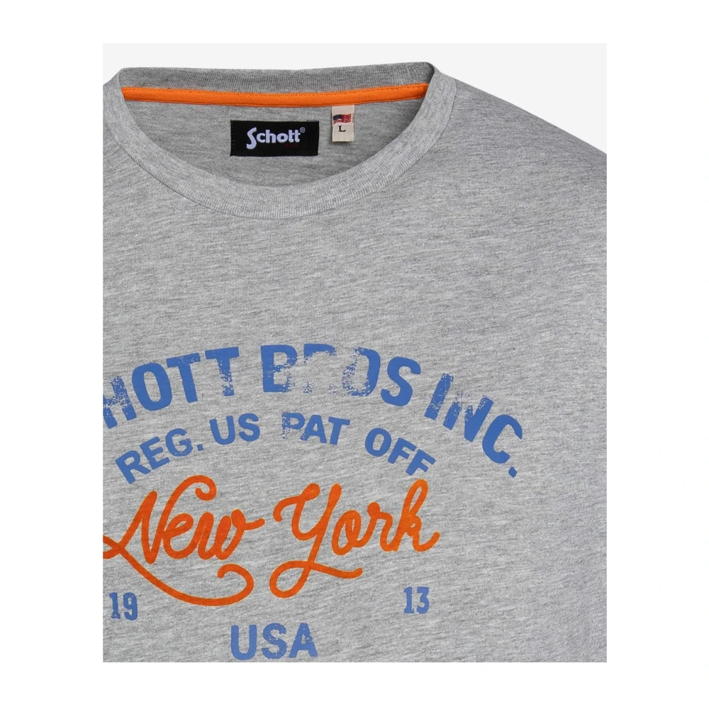 Schott NYC Katoenen TShirt Toby Grijs Gray Heren