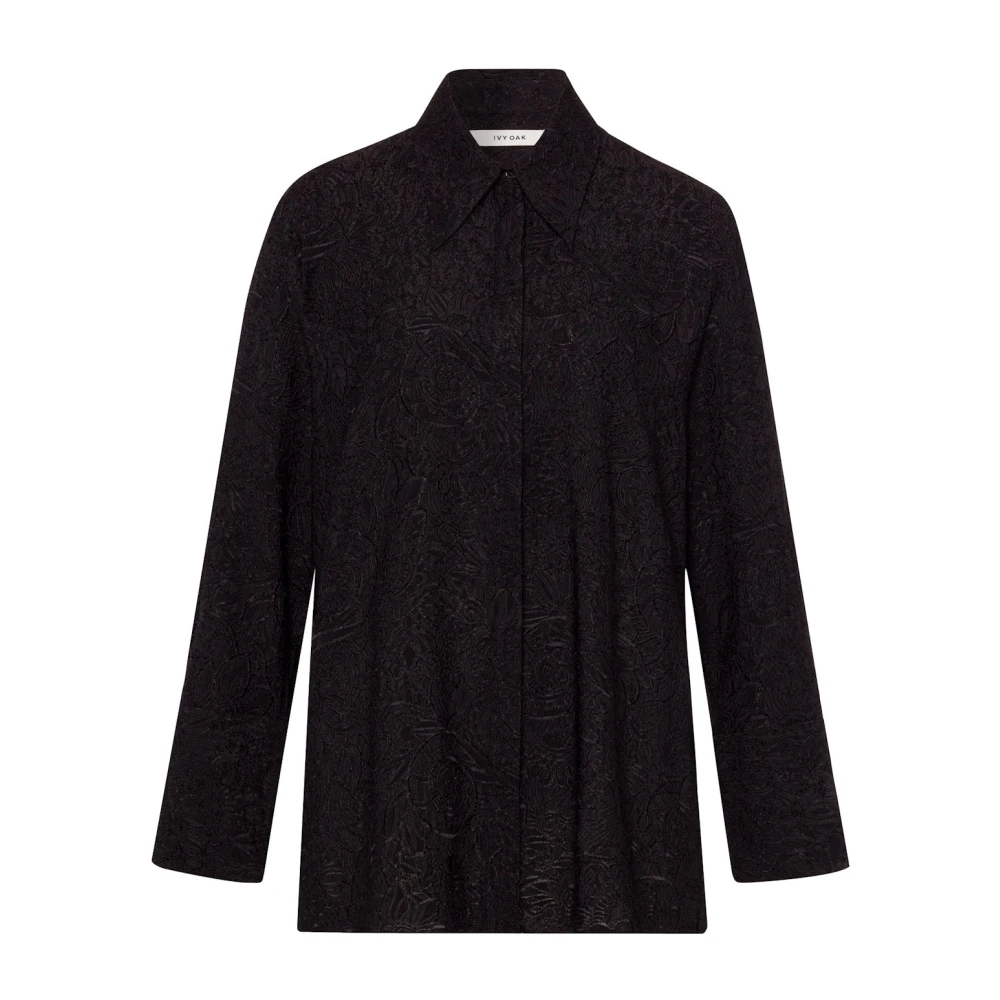 IVY OAK Wijdvallende Zwarte Blouse met Brede Kraag Black Dames