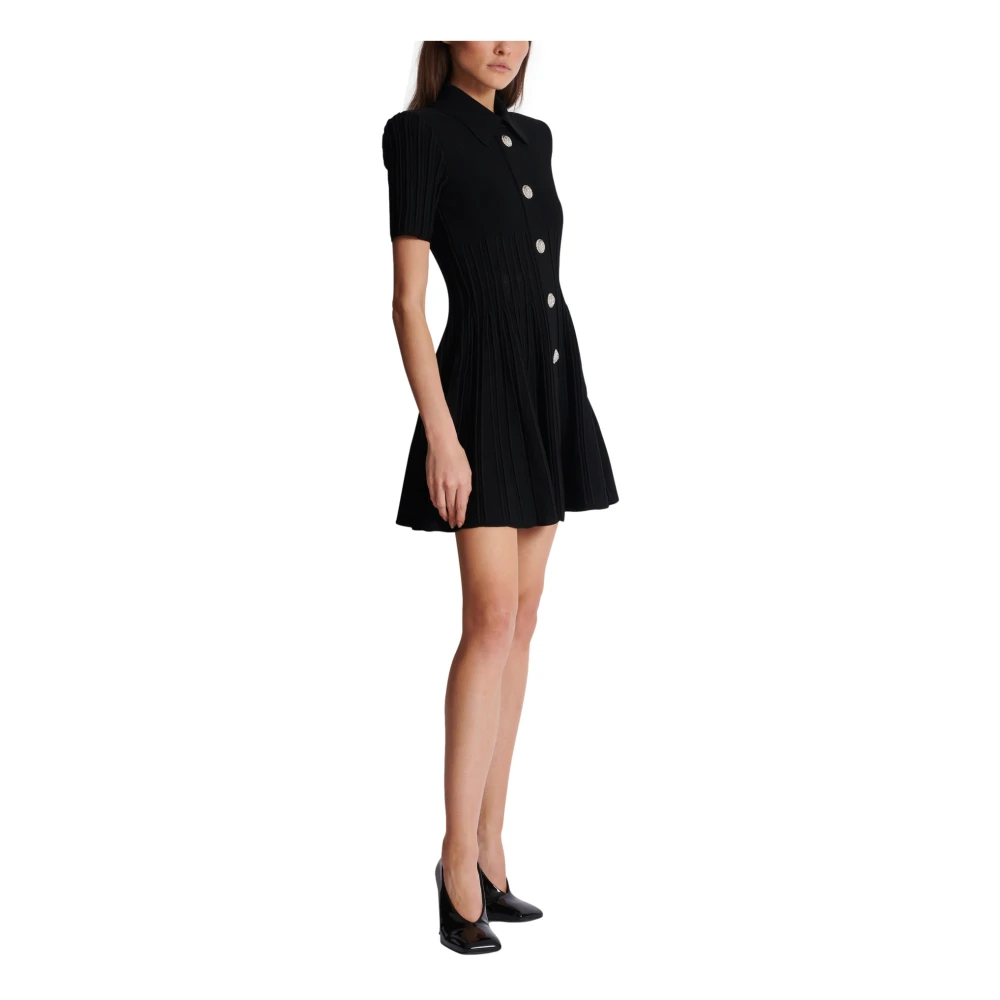 Balmain Uitlopende gebreide jurk met knopen Black Dames