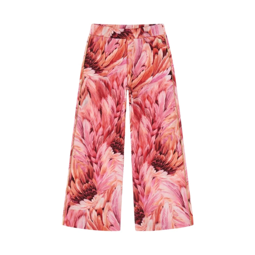 Roberto Cavalli Pink Trousers, Female, 4 Y, Plumage Print Elasticated Waist Trousers