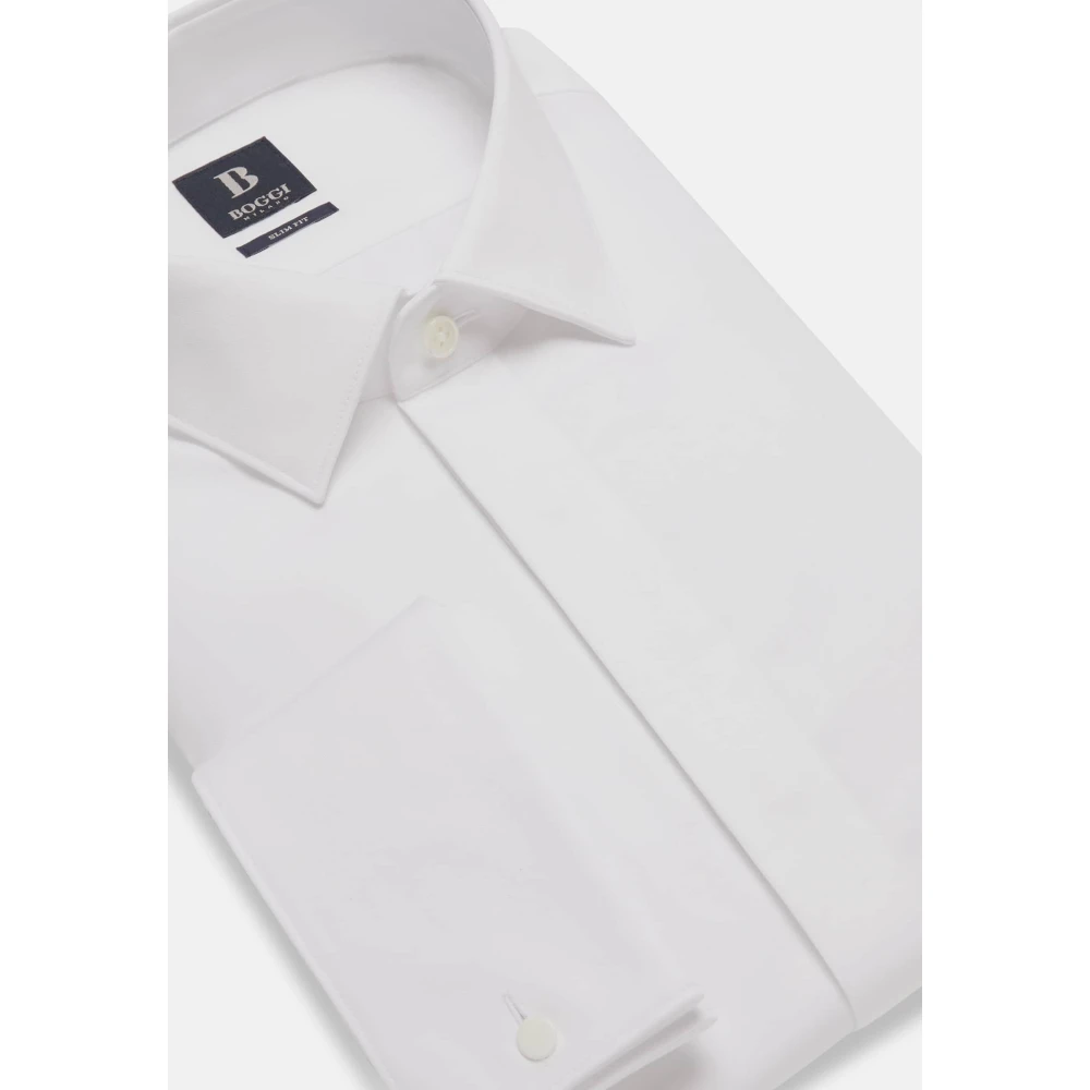 Boggi Milano Katoenen Satijnen Slim Fit Overhemd White Heren