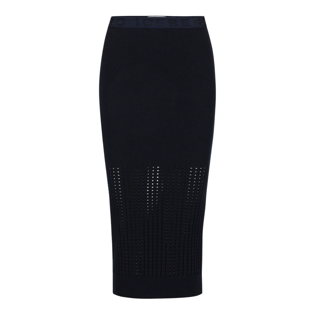 Iceberg Blauwe rok van stretchkatoen met perforaties Blue Dames