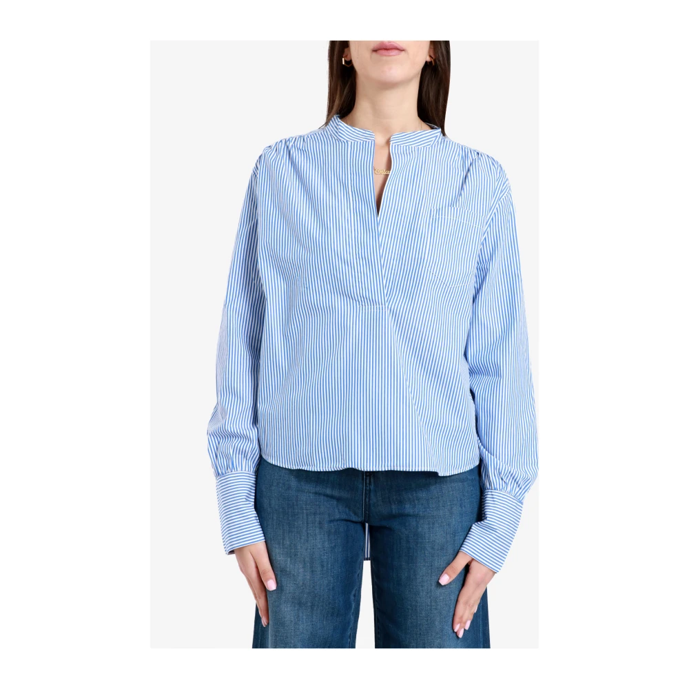 Roy Roger's Gestreepte Poplin V-Hals Shirt Multicolor Dames