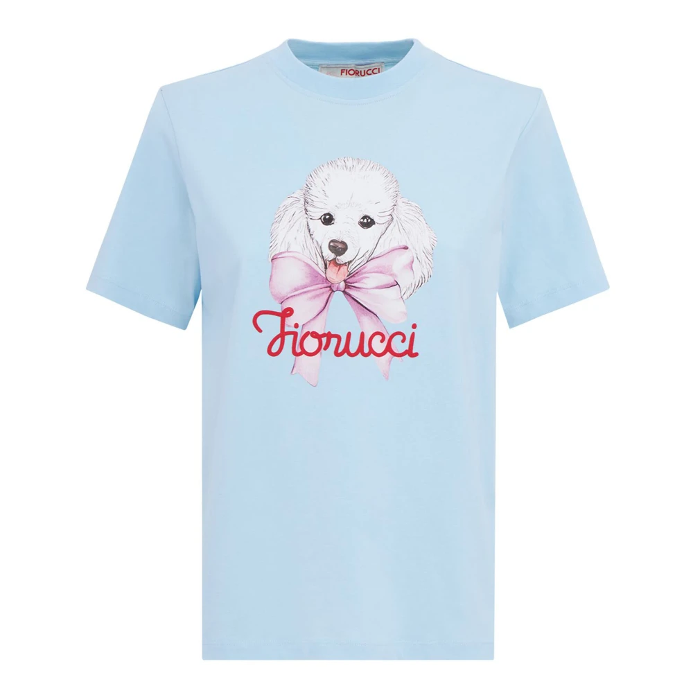 Fiorucci Women's Blue T-Shirts, S, Poodle Logo Print Regular T-Shirt