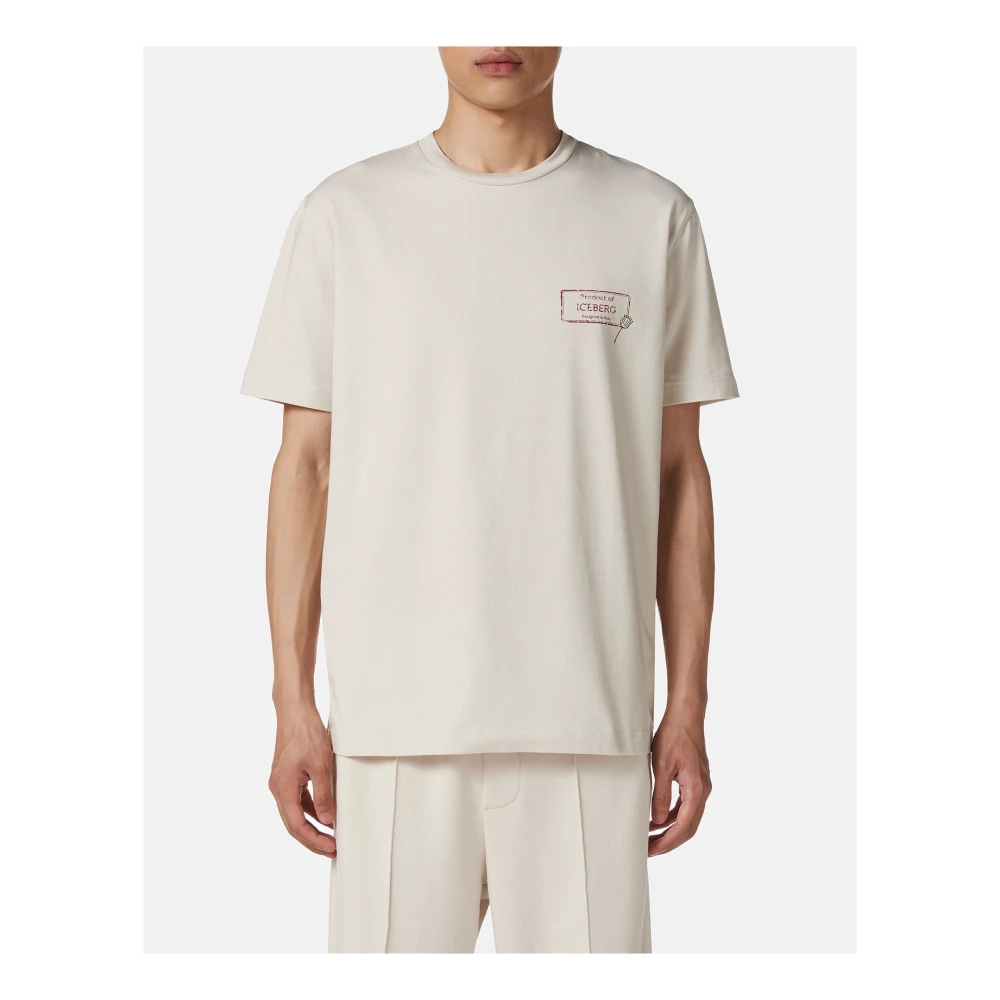 Iceberg Slim-fit poederkleurig stretch katoenen T-shirt met Poppy-print Beige Heren