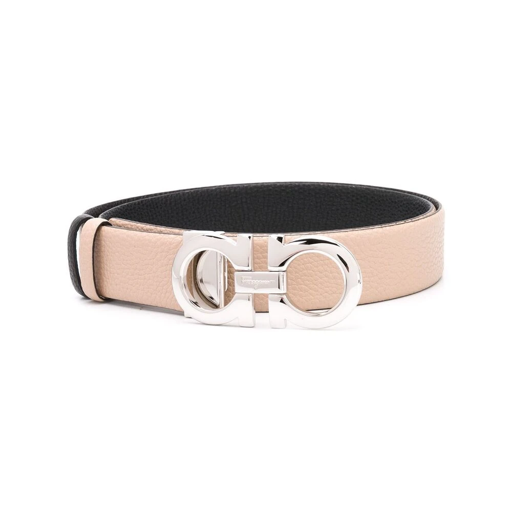 Salvatore Ferragamo Beige Leren Riem met Zilveren Gesp Pink Dames