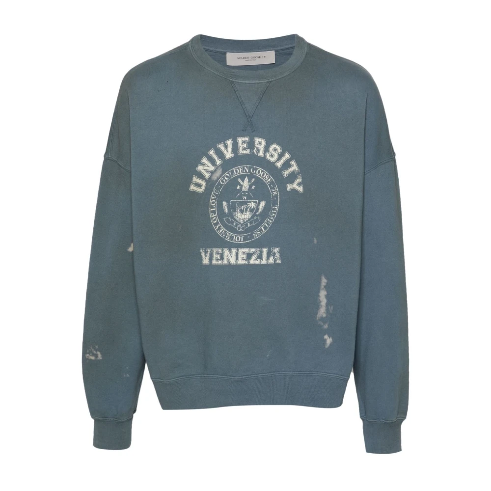 Golden Goose Distressed Graphic Print Sweater Blue Heren