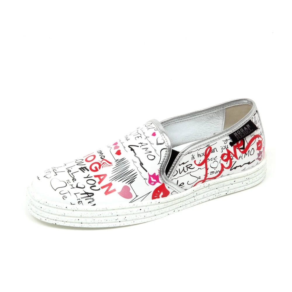 Hogan Slip On Schoen Love Print Dames Schoenen Wit