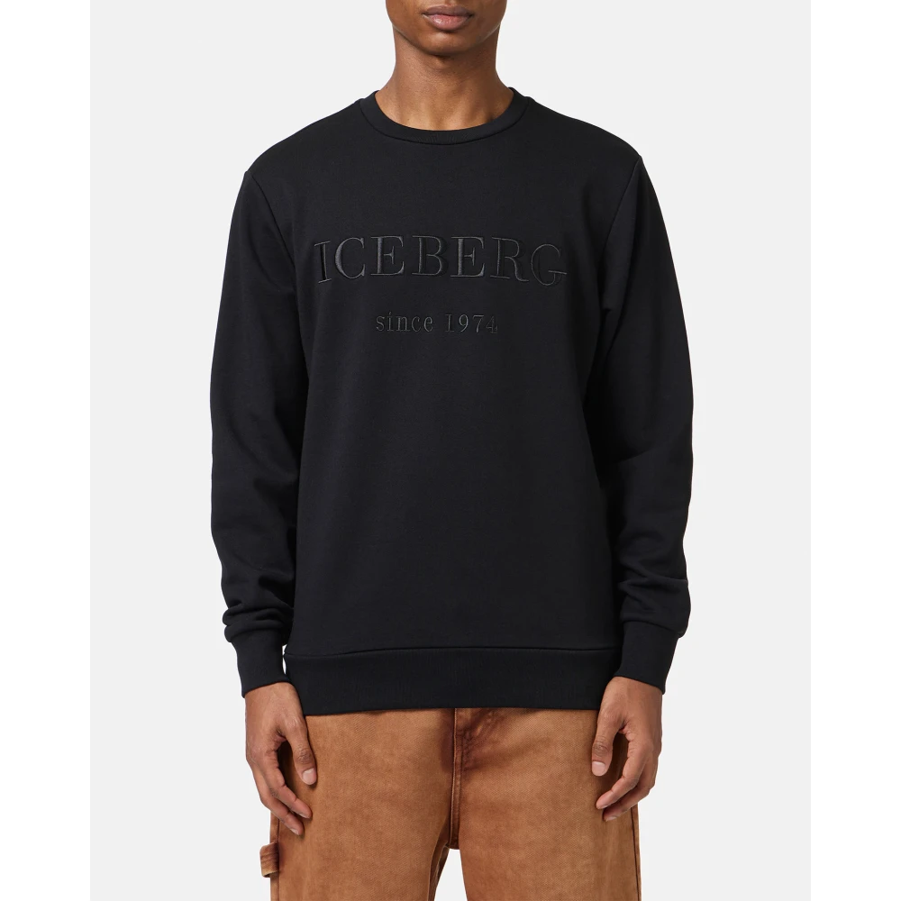 Iceberg Slim fit zwart sweatshirt van katoen met logo borduursel Black Heren