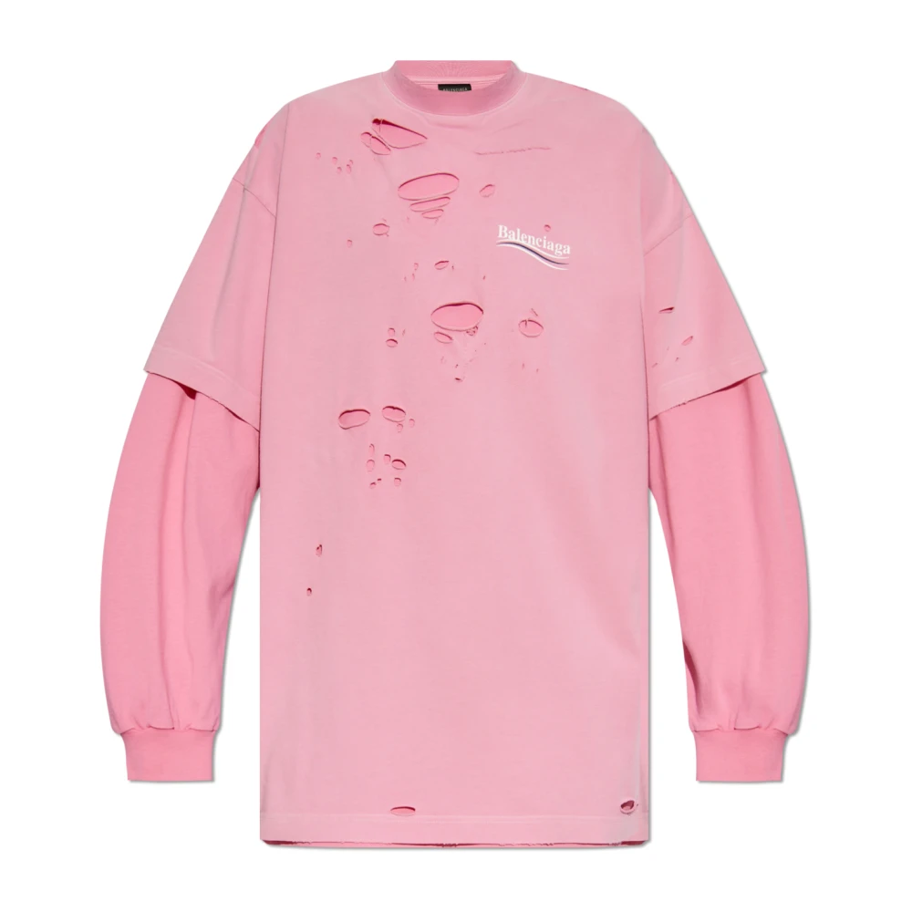 Balenciaga Destroyed Layered T-shirt met Lange Mouwen Pink Heren