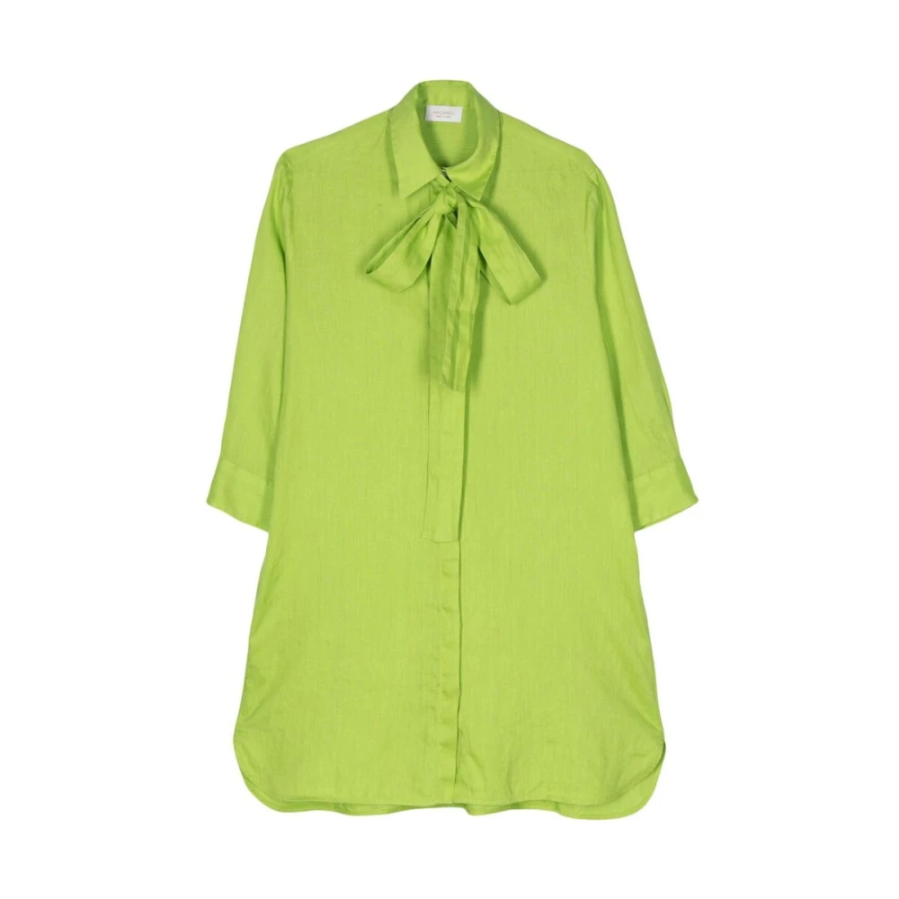 Mazzarelli Groene Linnen Strik Kraag Overhemd Green Dames