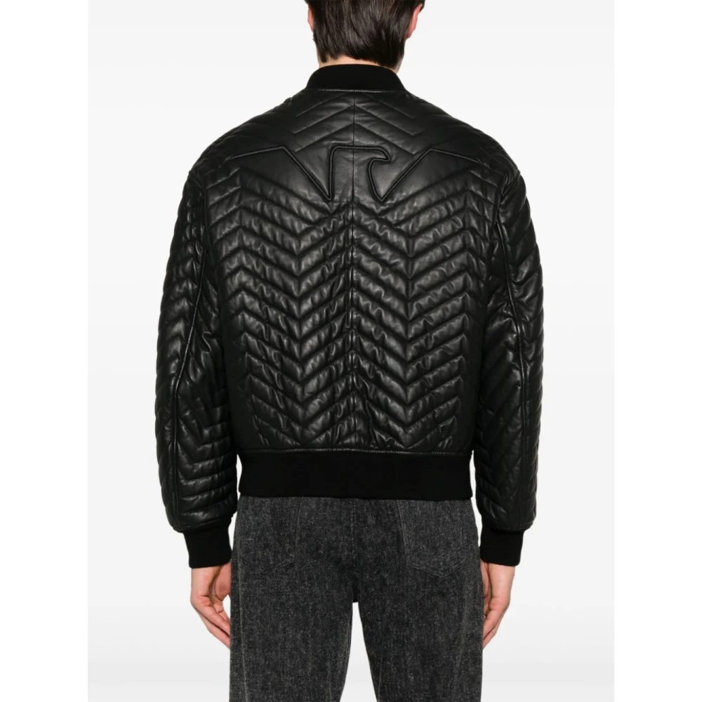 Emporio Armani Zwarte rits-voor baseball kraag jas Black Heren