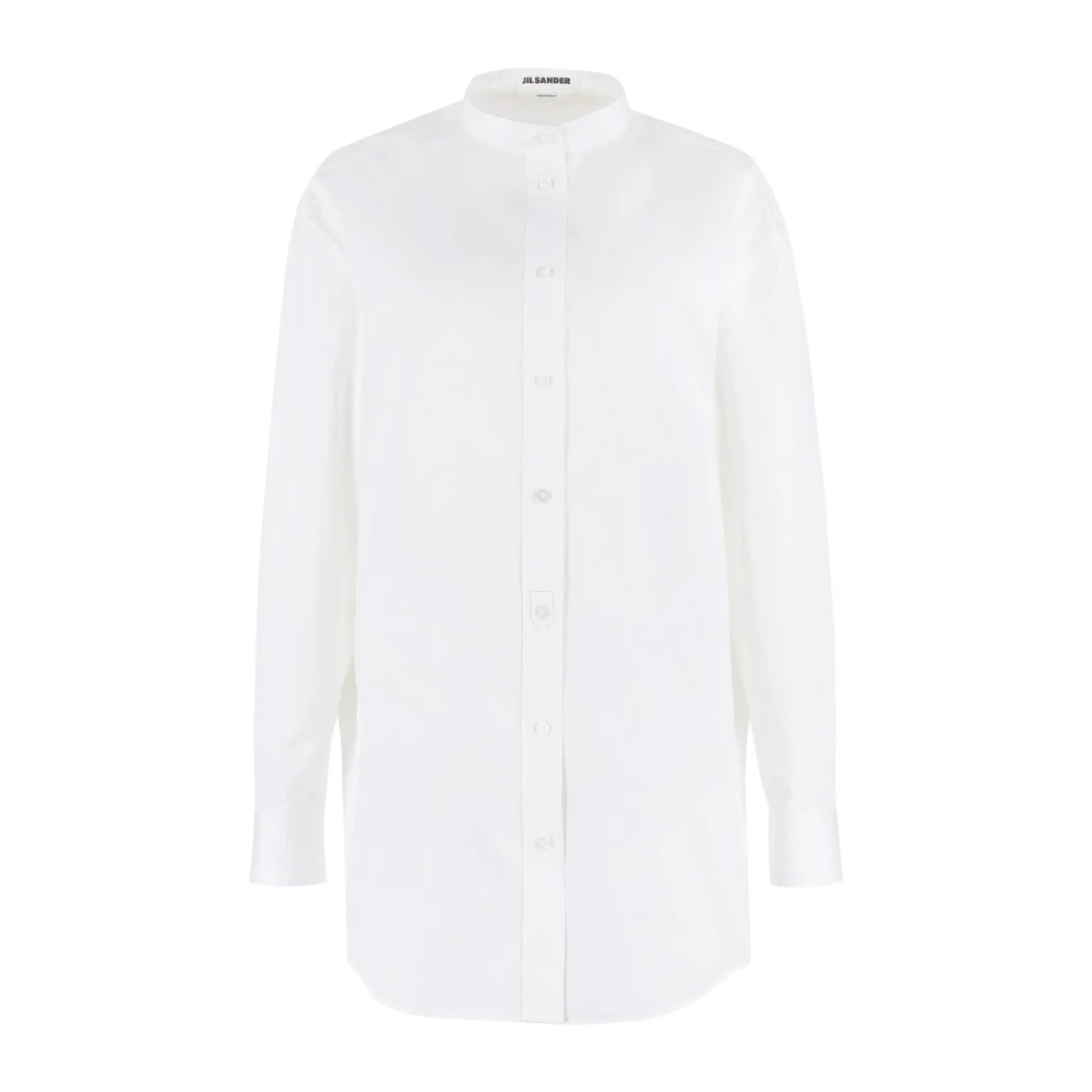 Jil Sander Women's White Shirts, M, Poplin Band Collar Shirt