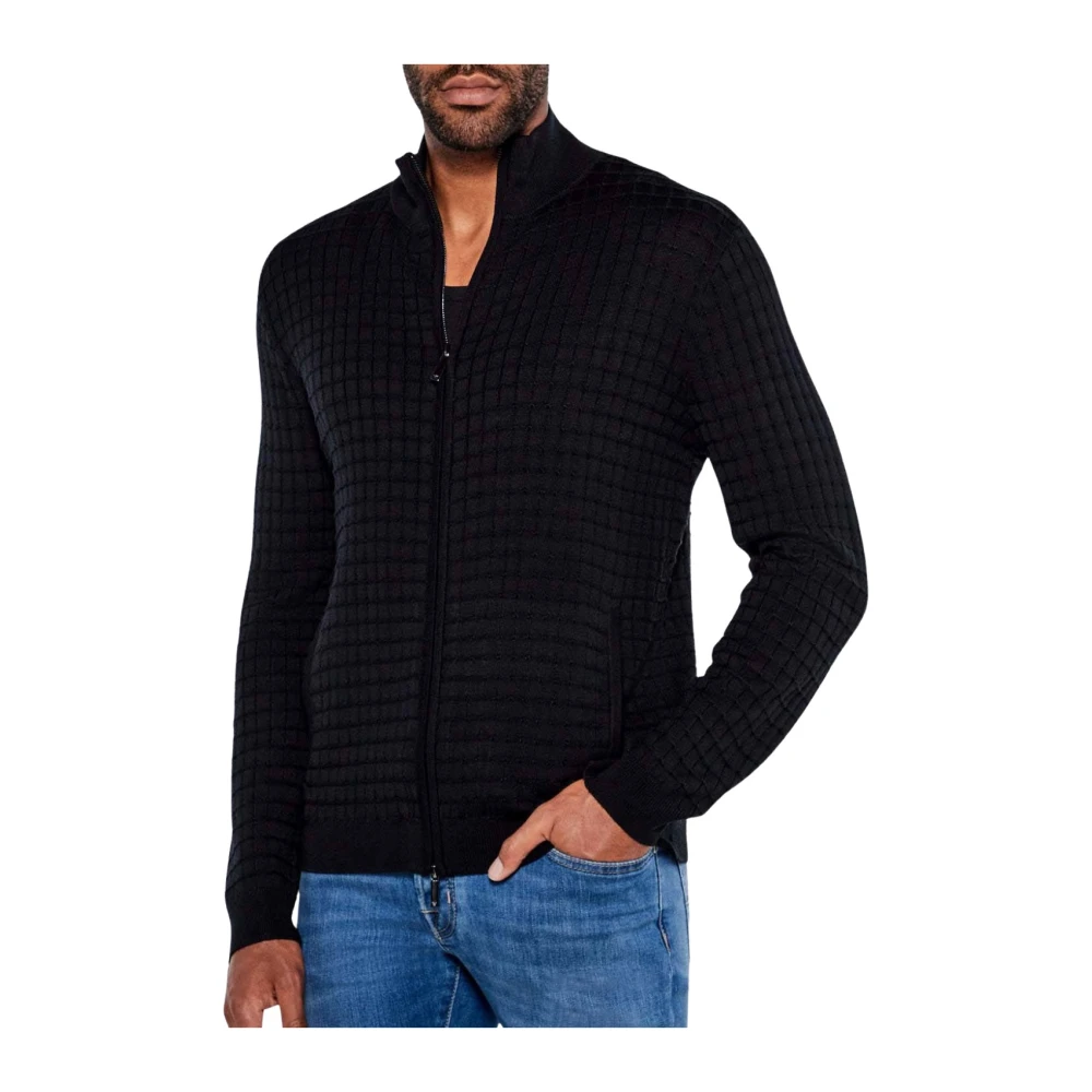 Emporio Armani Men's Black High Collar Zipped Cardigan