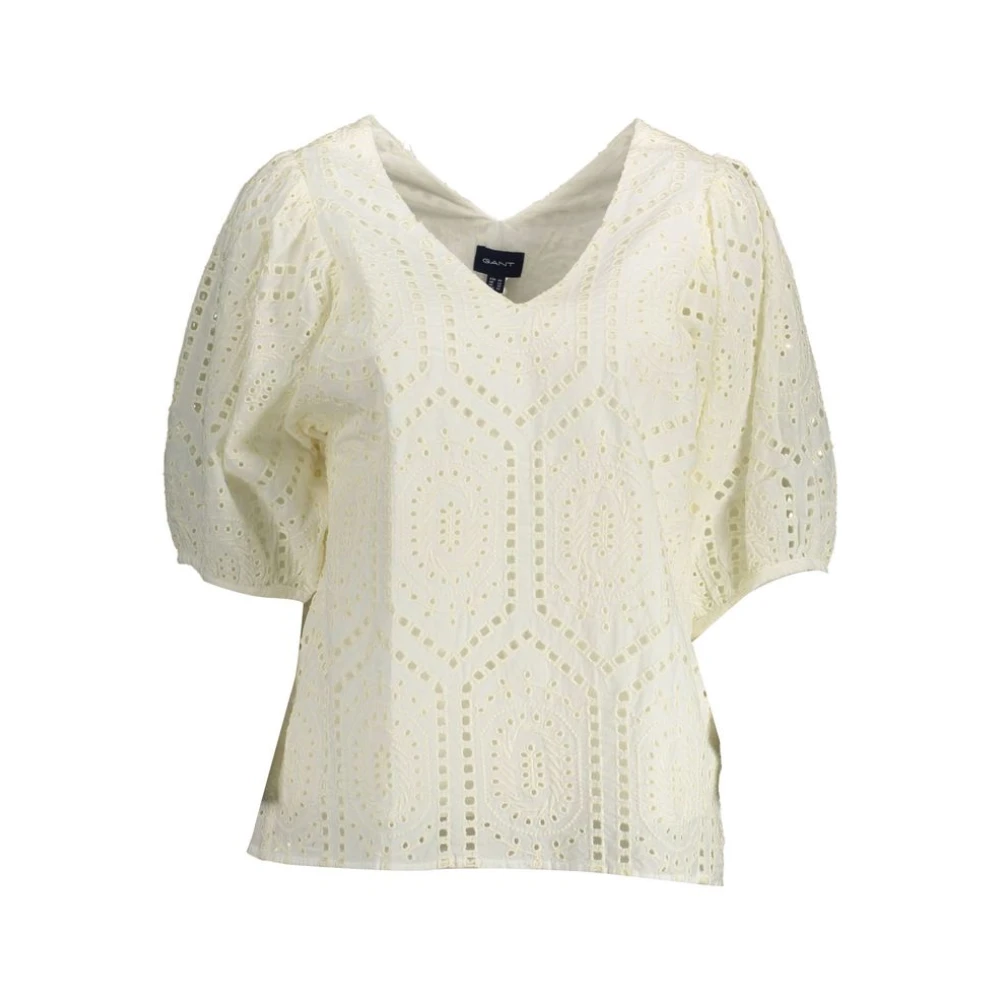 Gant Women's White Blouses, S, Short-Sleeved Cotton T-Shirt