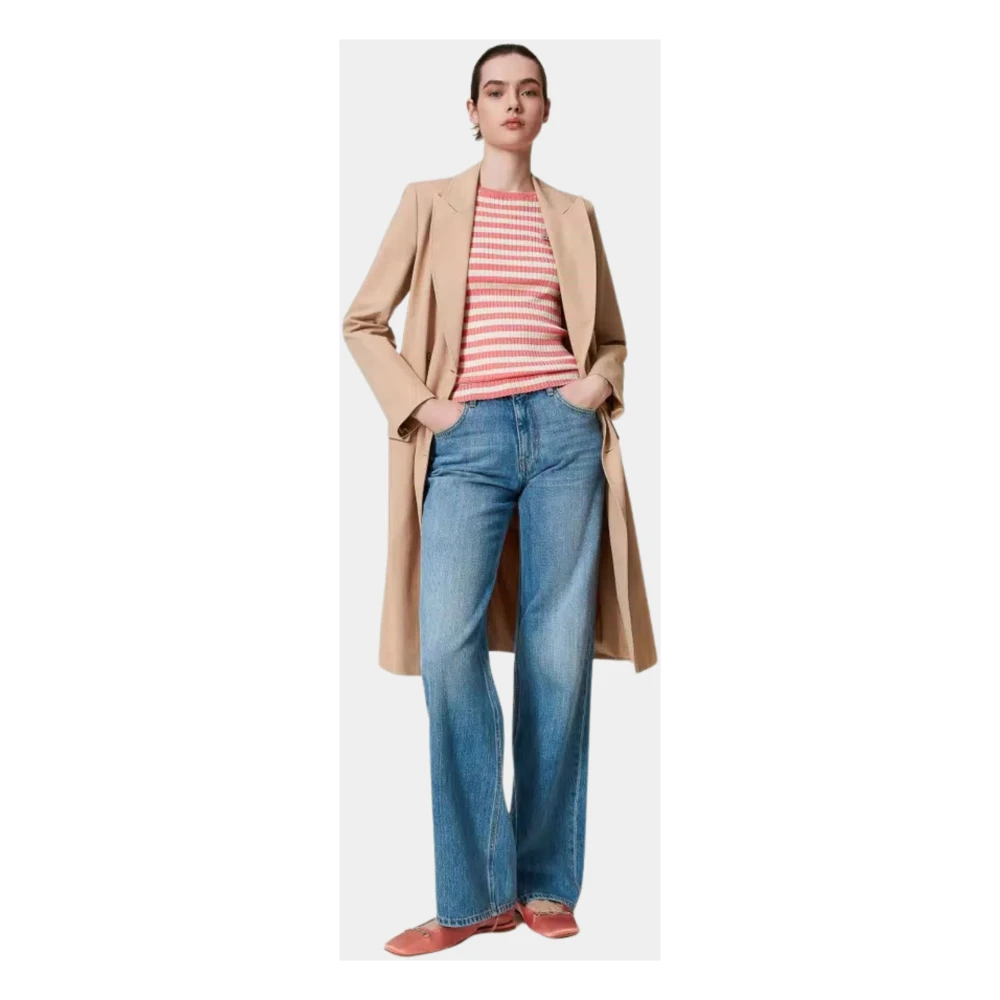 Twinset Gestreepte aansluitende top met metalen broche Pink Dames