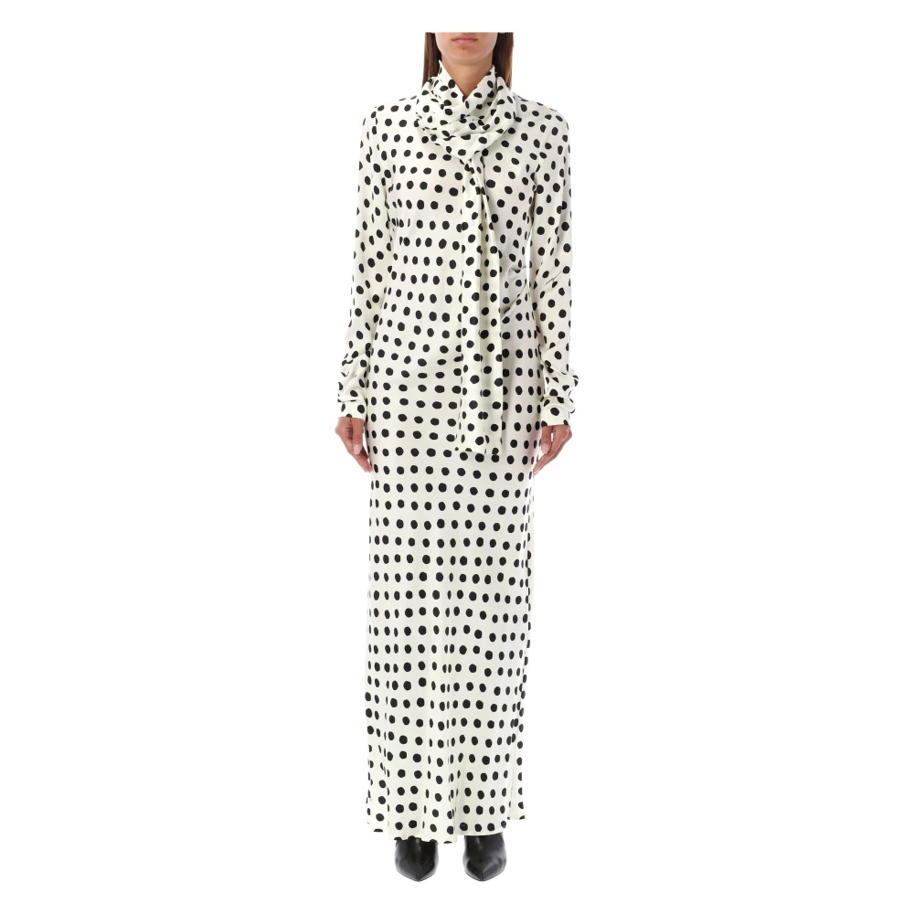 Msgm Polka Dots Lång Klänning Off White White, Dam