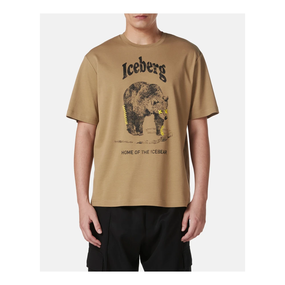 Iceberg Modderkleurig regular-fit T-shirt van GOTS-gecertificeerde interlock stof Beige Heren