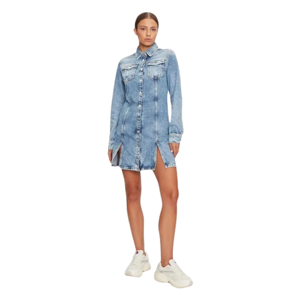 Tommy Hilfiger Denim Knoopsluiting Jurk met Lange Mouwen Blue Dames