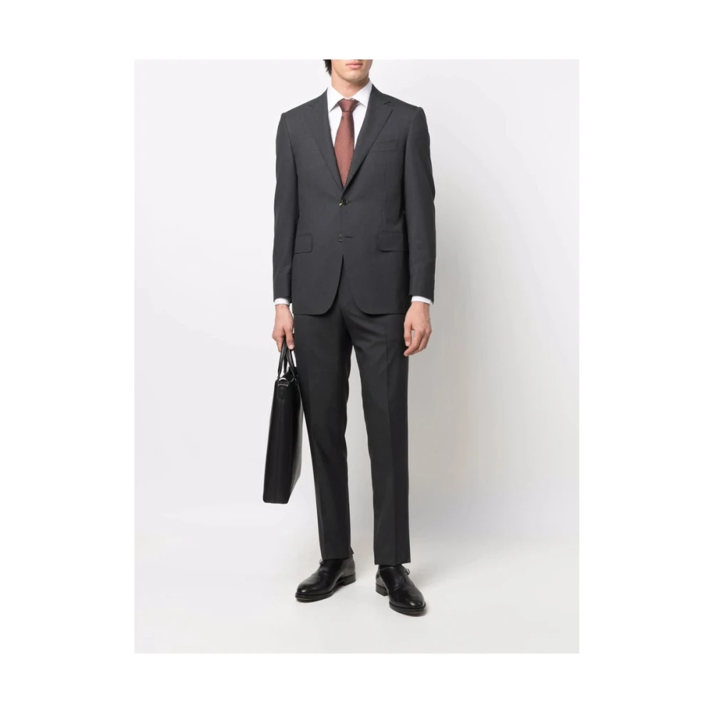 Canali Grijs Wollen Blend Pak met Inkeping Revers Gray Heren