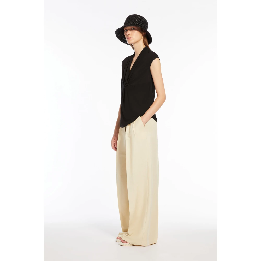 Max Mara Weekend Zwarte Mouwloze Gedrapeerde Top Lyocell Jersey Black Dames