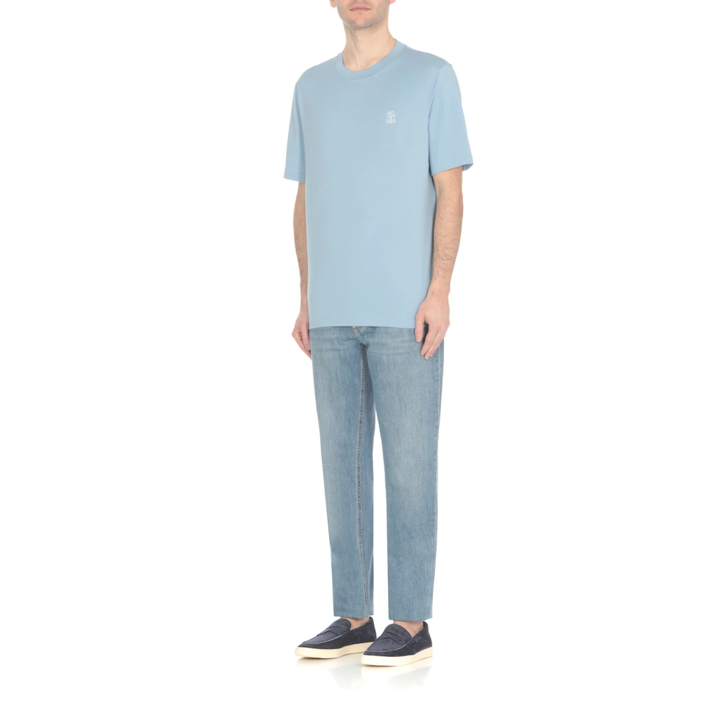 BRUNELLO CUCINELLI Lichtblauwe T-shirts en Polos voor Mannen Blue Heren