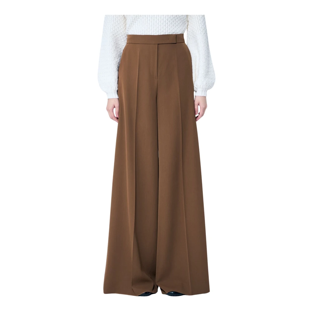 Max Mara Women's Brown Wide-Leg Gabardine Wool Trousers - Wide Trousers - 2XS - Trousers