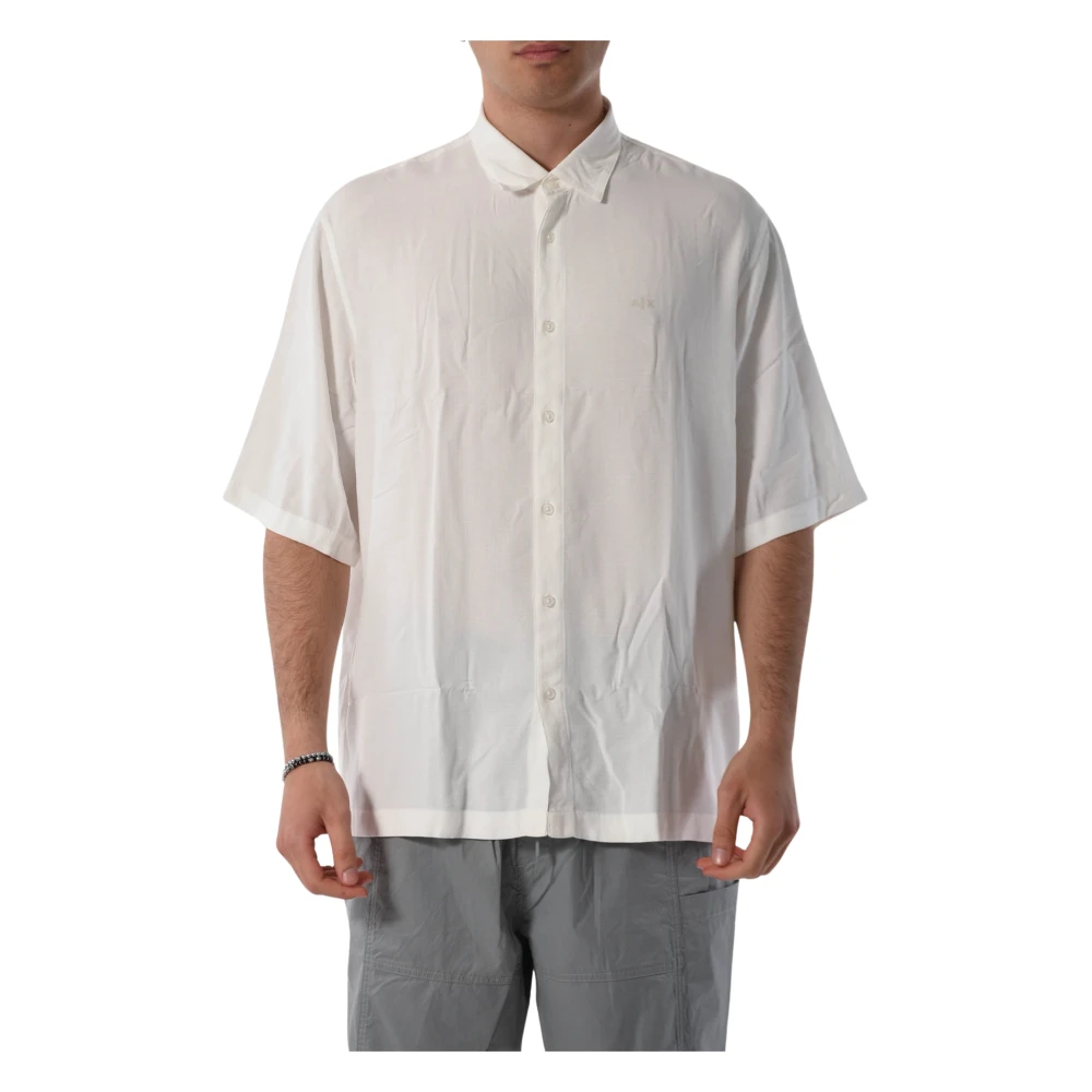 Armani Exchange Viscose Shirt met Voorknoopsluiting White Heren