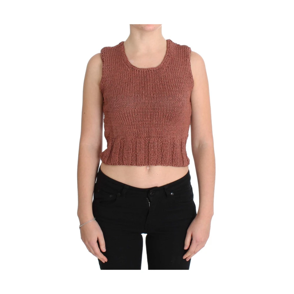 Pink Memories Rode Mouwloze Gebreide Vest Trui Red Dames