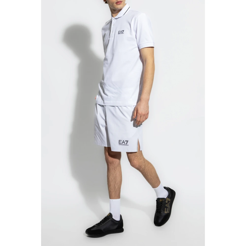 Emporio Armani EA7 Katoenen polo met bedrukt logo White Heren