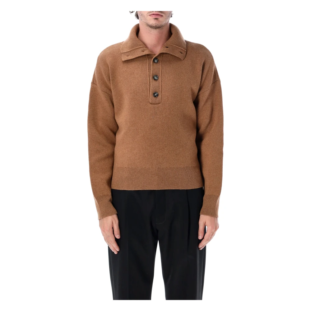 Ami Paris Uomo Bianco Maglione In Lana A Collo Alto Con Bottoni - Immagine 4