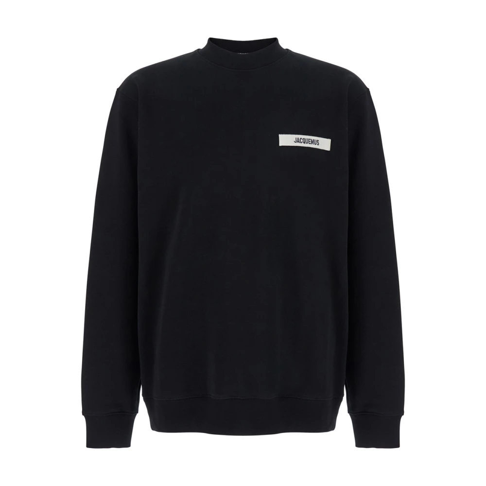 Jacquemus Men's Black Crewneck Hoodie With Logo Patch - Sweatshirts - Xl - Sweatshirts & Hoodies