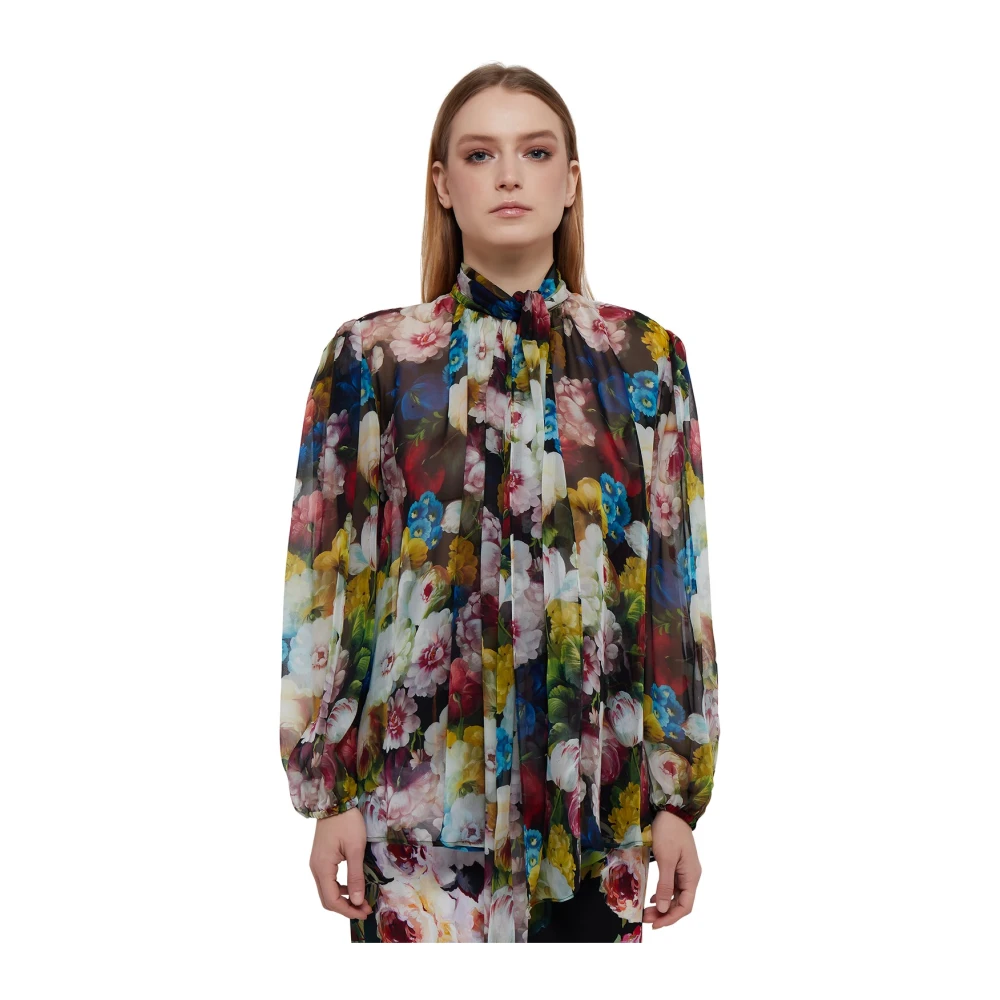 Dolce & Gabbana Florale Zijden Overhemd met Strik Detail Multicolor Dames