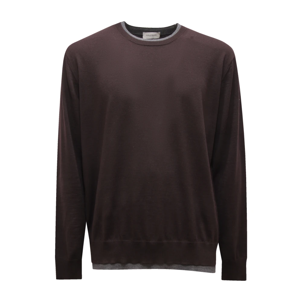 Paolo Pecora Men's Brown Maglione Wool Jumper - Round-Neck Knitwear - Xl - Knitwear