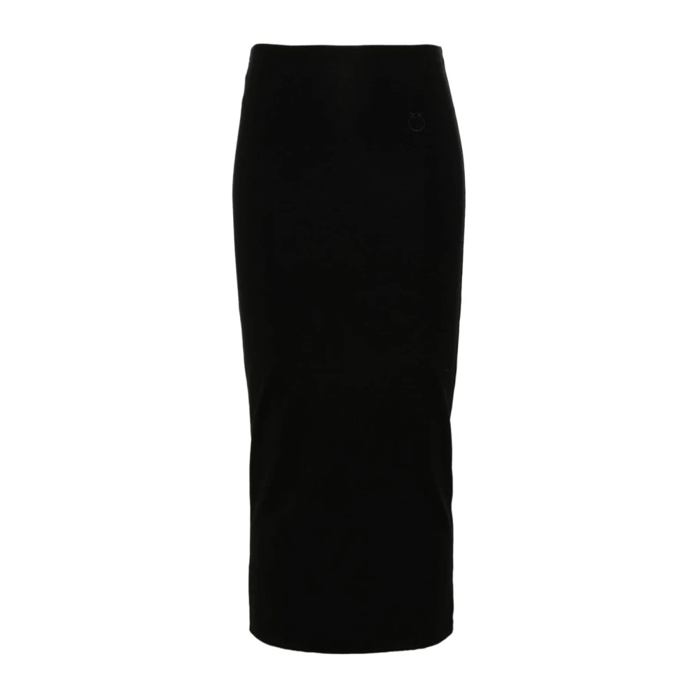 Pinko Geborduurd Logo Hoge Taille Pencil Rok Black Dames