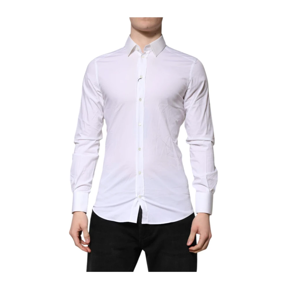 Dolce & Gabbana Men's White Formal Shirts, 4XS, Gold Formal Dress Shirt
