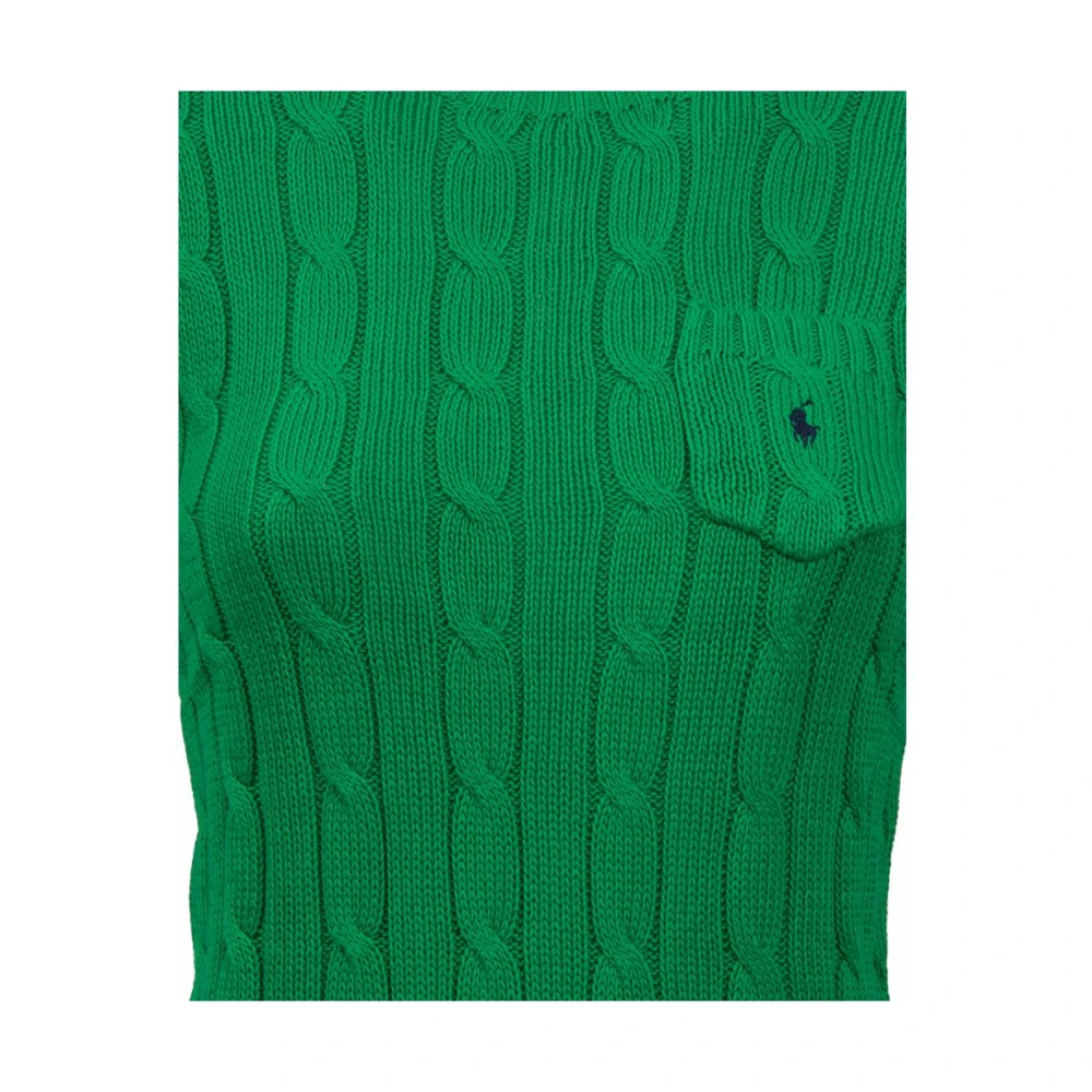 Polo Ralph Lauren Katoenen kabelgebreide korte mouw pullover Green Dames