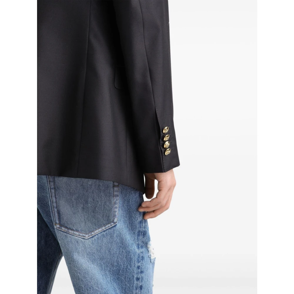 Dolce & Gabbana Middernachtblauwe Logo Patch Blazer Black Heren
