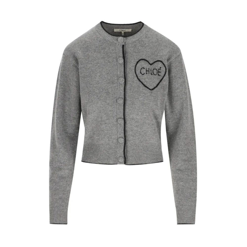 Chloé Logo Wool And Cashmere Cardigan - Female - Cardigans - Gray - S - Knitwear - Image 3