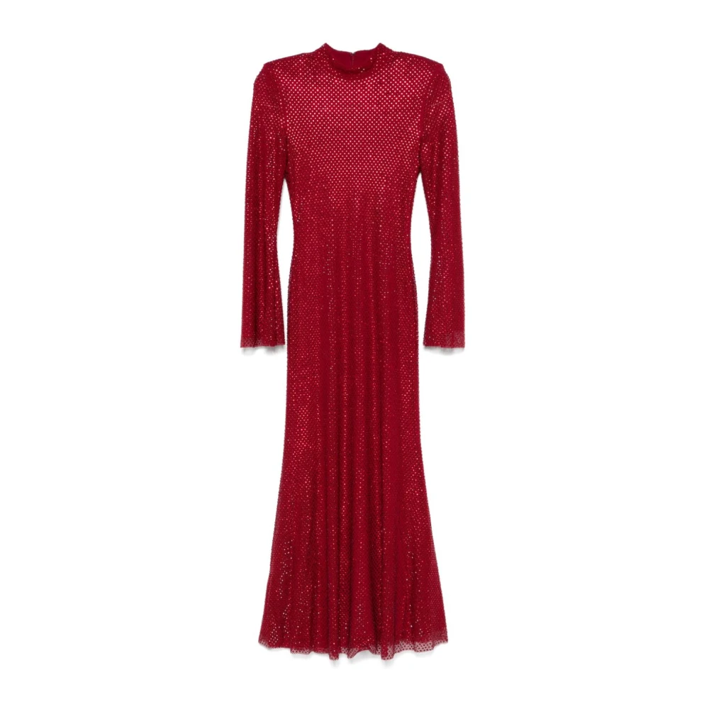Self Portrait Rode Rhinestone Fishnet Midi Jurk Red Dames