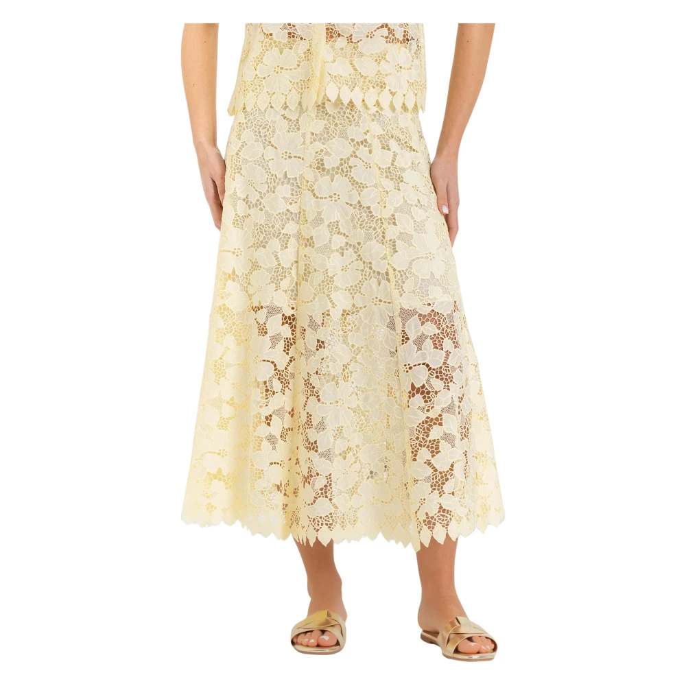 Kocca Women's Yellow Midi Skirts, Xs, Floral Macramé Lace Skirt