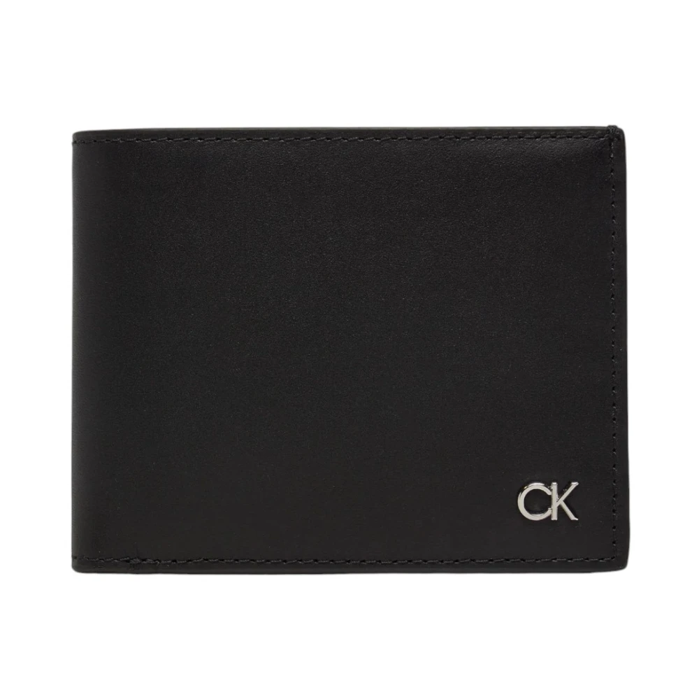 Calvin Klein Zwarte leren portemonnee met effen patroon Black Heren