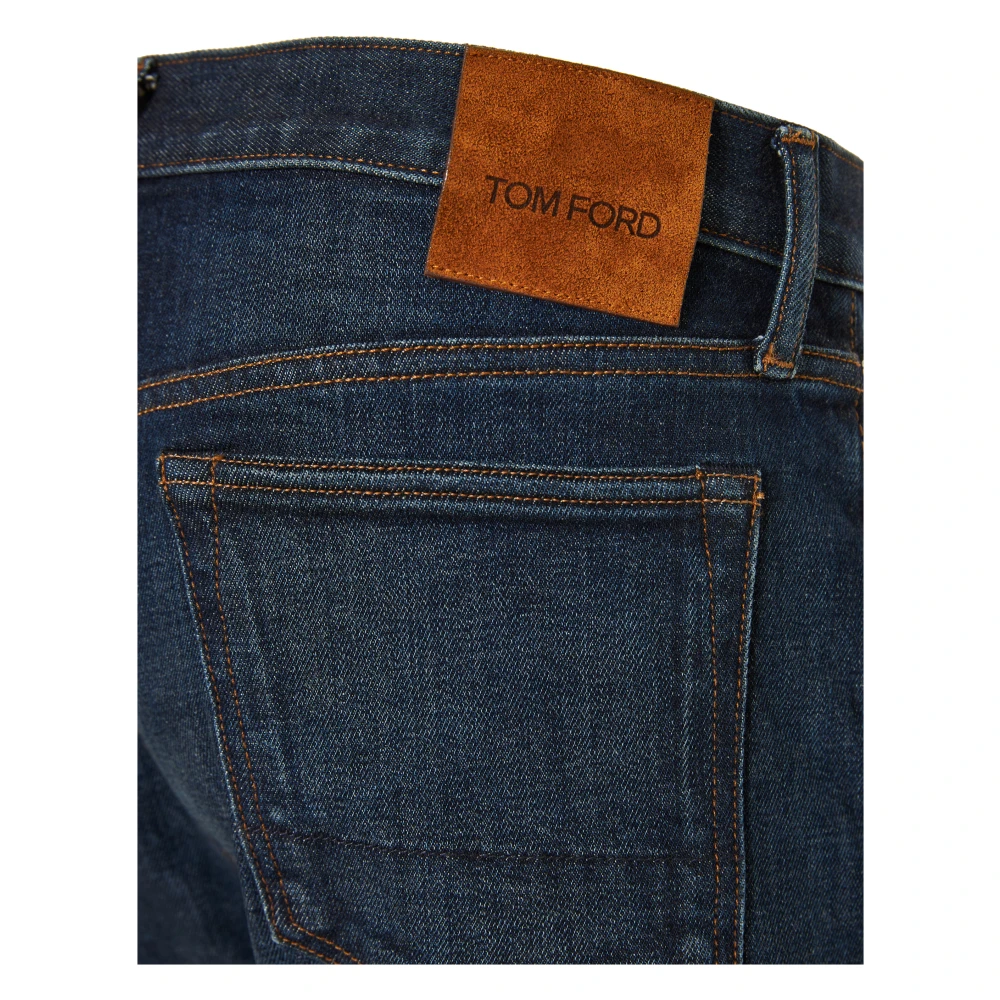 Tom Ford Katoenmix Jeans met Leren Logo Blue Heren