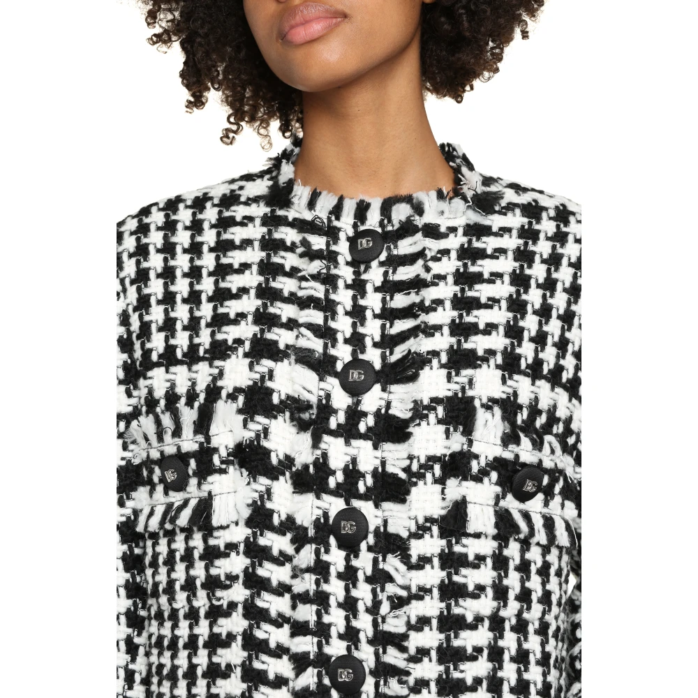 Dolce & Gabbana Houndstooth Coat met Logo Detail Multicolor Dames