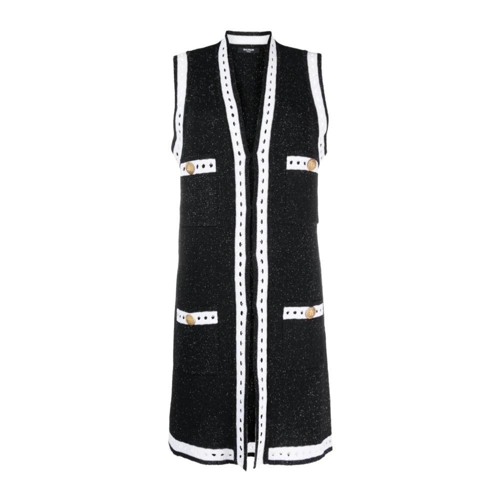 Balmain Lång kofta med spetsstickning Black, Dam