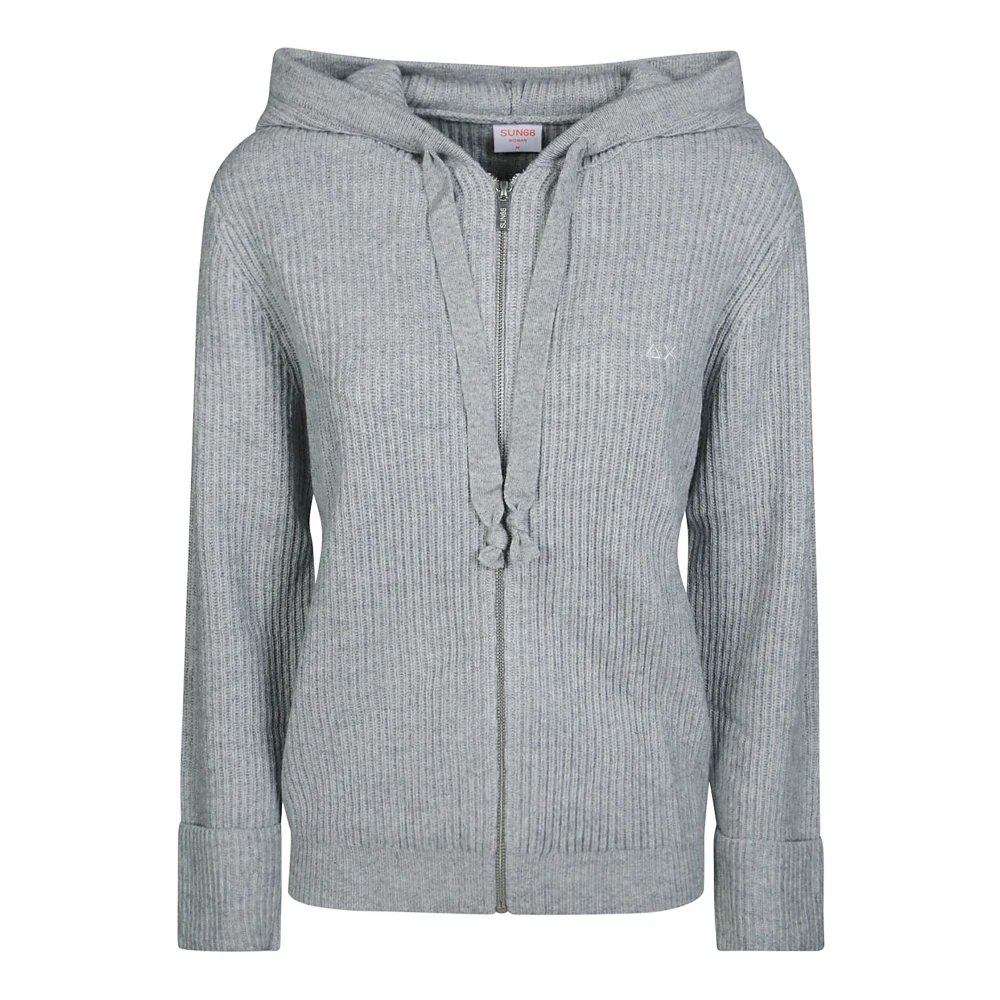 Sun68 Geribbelde Hoodie met Rits Gray Dames