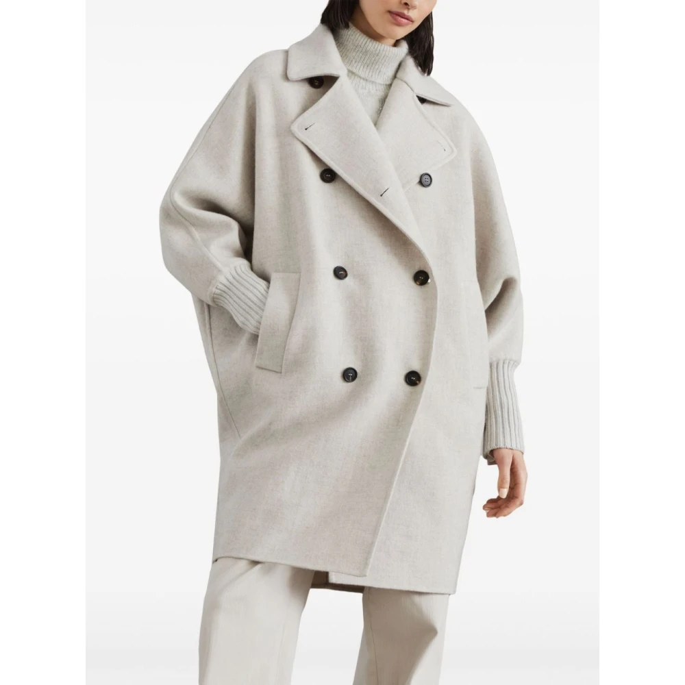 BRUNELLO CUCINELLI Kasjmier Grijze Jas met Brede Revers Gray Dames