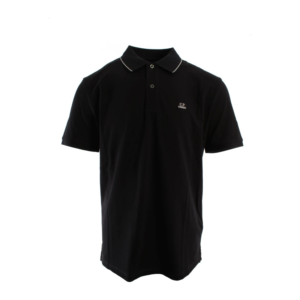 C.p. Company Black Polo Shirts, Male, 2XL, Stretch Piquet Short Sleeve Polo